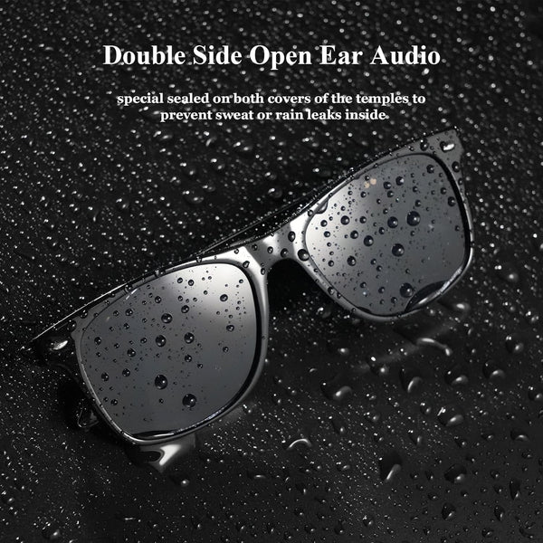 IOWODO Bluetooth Sunglasses for Men and Women, Smart Audio Glasses with Open-Ear Speakers, Built-in Mic, Hands-Free Calls, Music, Touch Control, Voice Assistant, Polarized UV400 Black