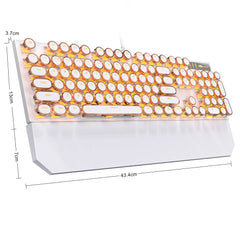MageGee Typewriter Mechanical Gaming Keyboard, Retro Gold Punk Round Keycap LED Backlit USB Wired Keyboards for Game and Office, for Windows Laptop PC Mac - Blue Switches
