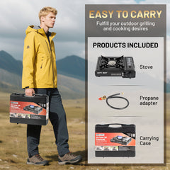 Cityout Dual Fuel Portable Camping Stove, Propane & Butane Gas Stove with Carrying Case for Emergencies, Outdoor BBQ