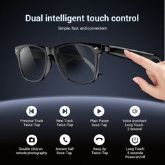 IOWODO Bluetooth Sunglasses for Men and Women, Smart Audio Glasses with Open-Ear Speakers, Built-in Mic, Hands-Free Calls, Music, Touch Control, Voice Assistant, Polarized UV400 Black