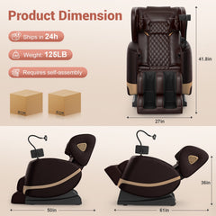Zero Gravity Massage Chair Full Body with 10 Rollers, Soothing Heat, Deep Foot Kneader & Bluetooth Speakers, Brown