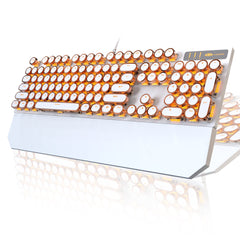 MageGee Typewriter Mechanical Gaming Keyboard, Retro Gold Punk Round Keycap LED Backlit USB Wired Keyboards for Game and Office, for Windows Laptop PC Mac - Blue Switches