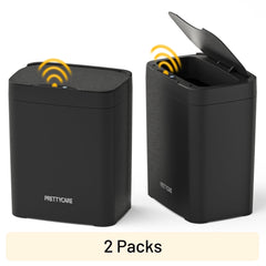 PrettyCare 2 Packs 3.6 Gal Automatic Bathroom Trash Cans with Lid Touchless Small Bedroom Plastic Garbage Can Black GC01