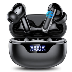 Wireless Earbuds Bluetooth 5.4 Headphones, Deep Bass Loud Clear Sound with Noise Cancelling Mic, LED Display 60H Playing Time in-Ear Headphones with Wireless Charging Case for iPhone Android, Black