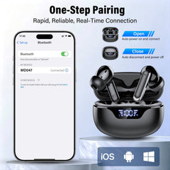 Wireless Earbuds Bluetooth 5.4 Headphones, Deep Bass Loud Clear Sound with Noise Cancelling Mic, LED Display 60H Playing Time in-Ear Headphones with Wireless Charging Case for iPhone Android, Black