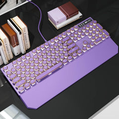 MageGee Retro Typewriter Mechanical Gaming Keyboard, 104-Key Wired USB, Blue Switches, RGB Rainbow Backlit, Purple