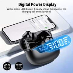 Wireless Earbuds Bluetooth 5.4 Headphones, Deep Bass Loud Clear Sound with Noise Cancelling Mic, LED Display 60H Playing Time in-Ear Headphones with Wireless Charging Case for iPhone Android, Black